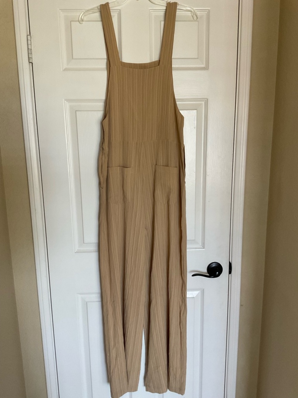 The Range Woven Ripple Jumpsuit-Tan-Small - Picture 4 of 7